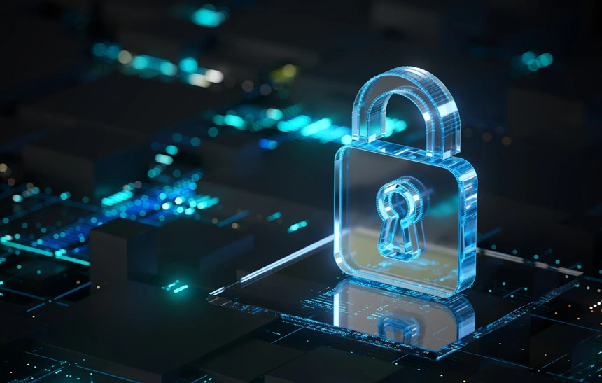 Symbol für IT-Sicherheit und Datenschutz in digitaler Infrastruktur für Zahnarztpraxen