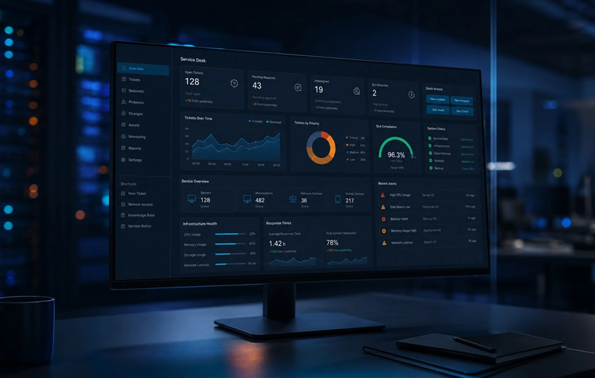 Dashboard für IT-Monitoring und digitale Infrastruktur in Zahnarztpraxis und Dentallabor